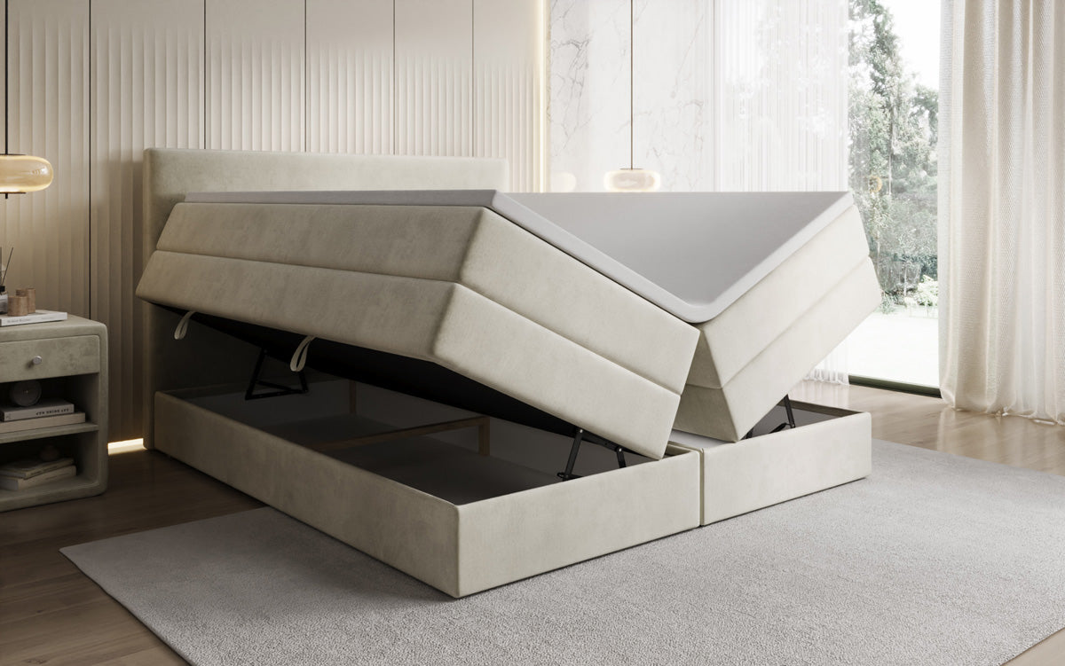 Kubo king box spring bed with storage in velvet