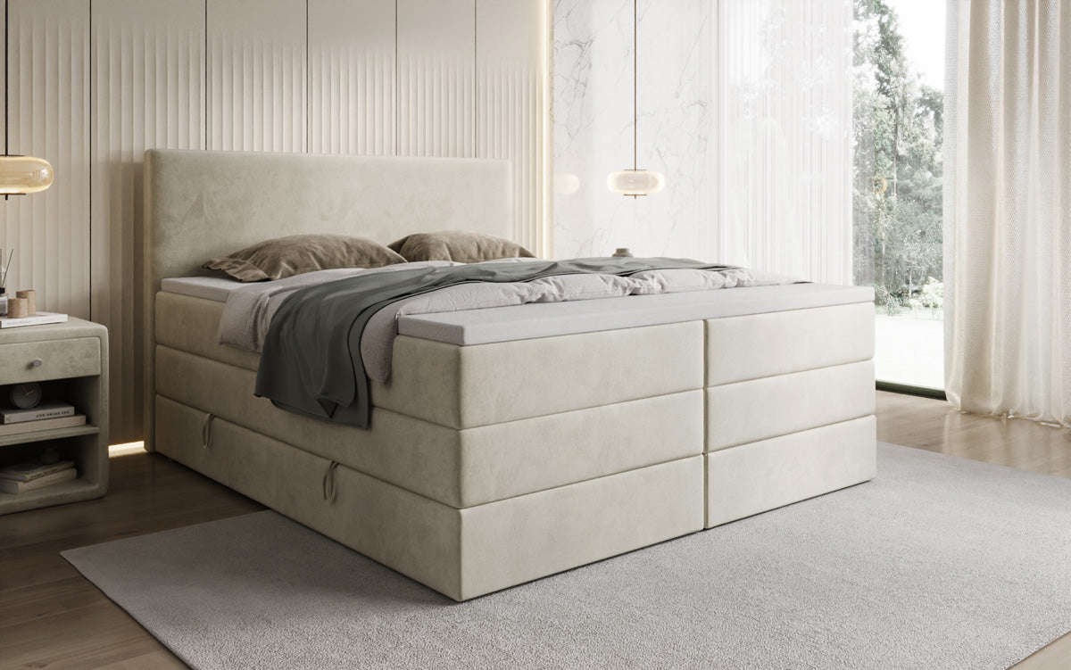 Kubo king box spring bed with storage in velvet