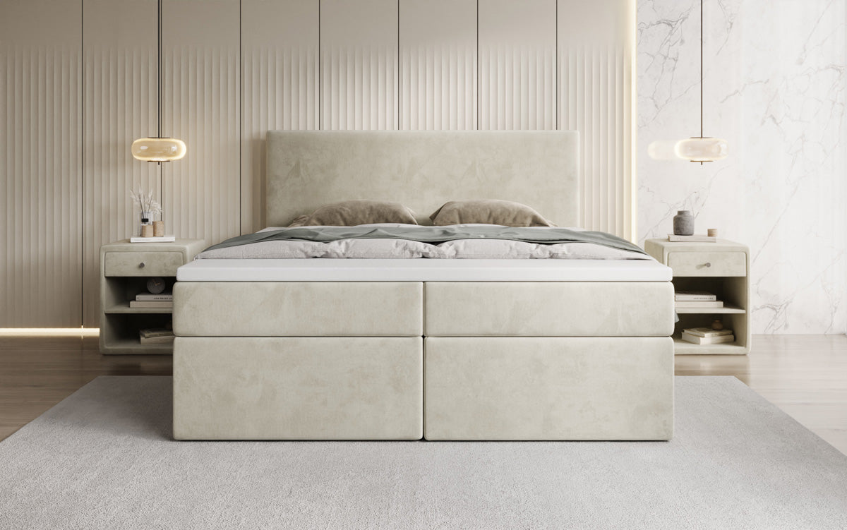 Kubo box spring bed with storage in velvet