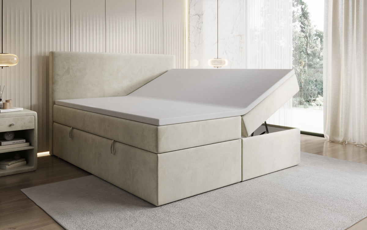 Kubo box spring bed with storage in velvet