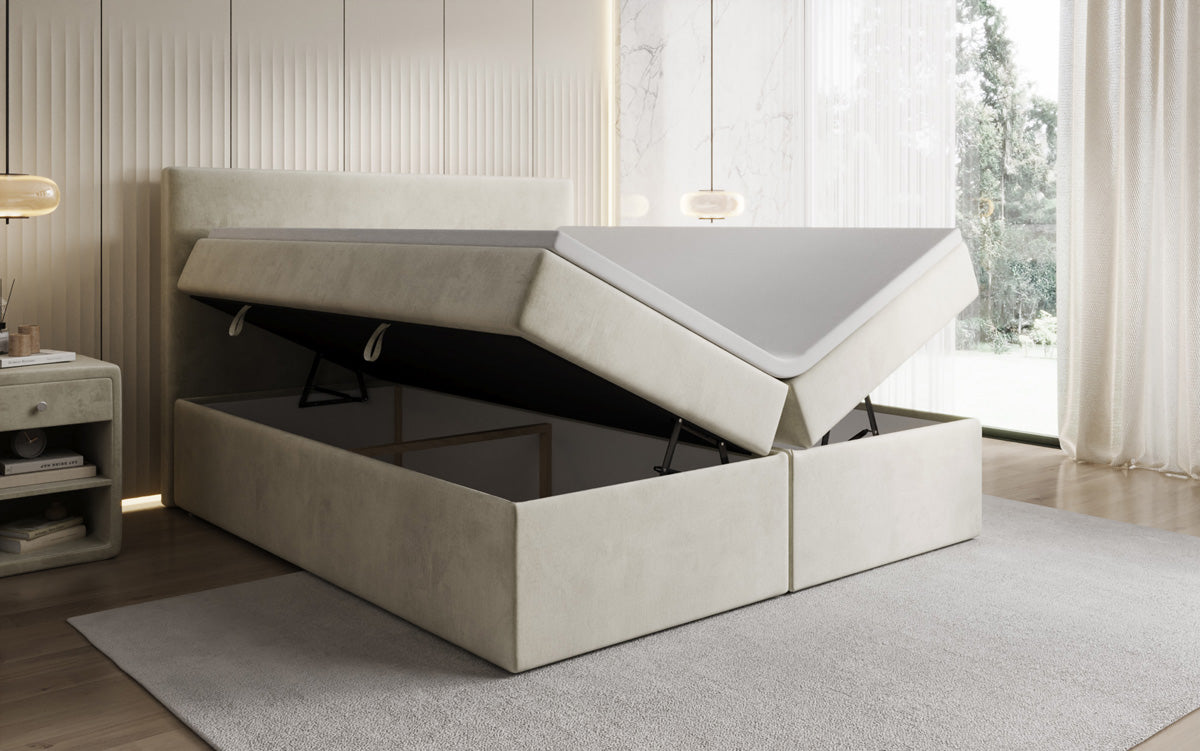 Kubo box spring bed with storage in velvet