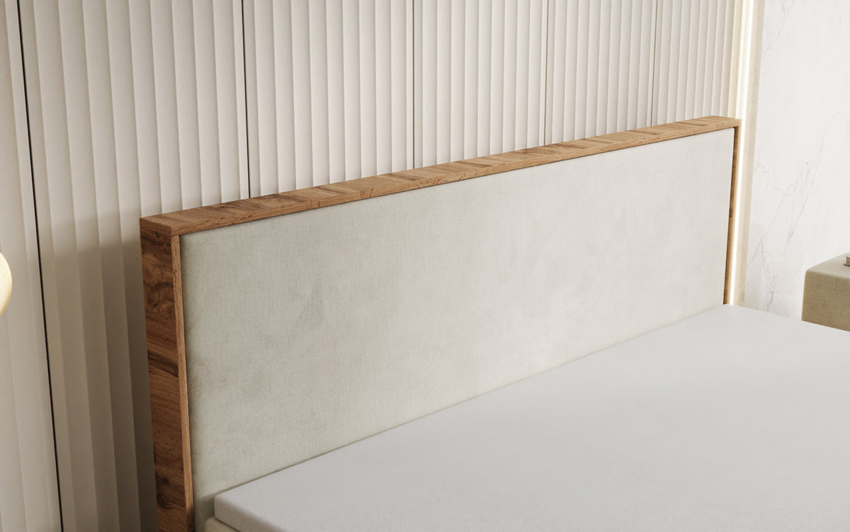 Box spring bed Timber with storage in velvet