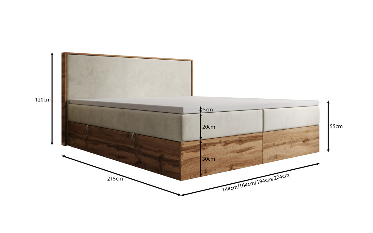 Box spring bed Timber with storage in velvet
