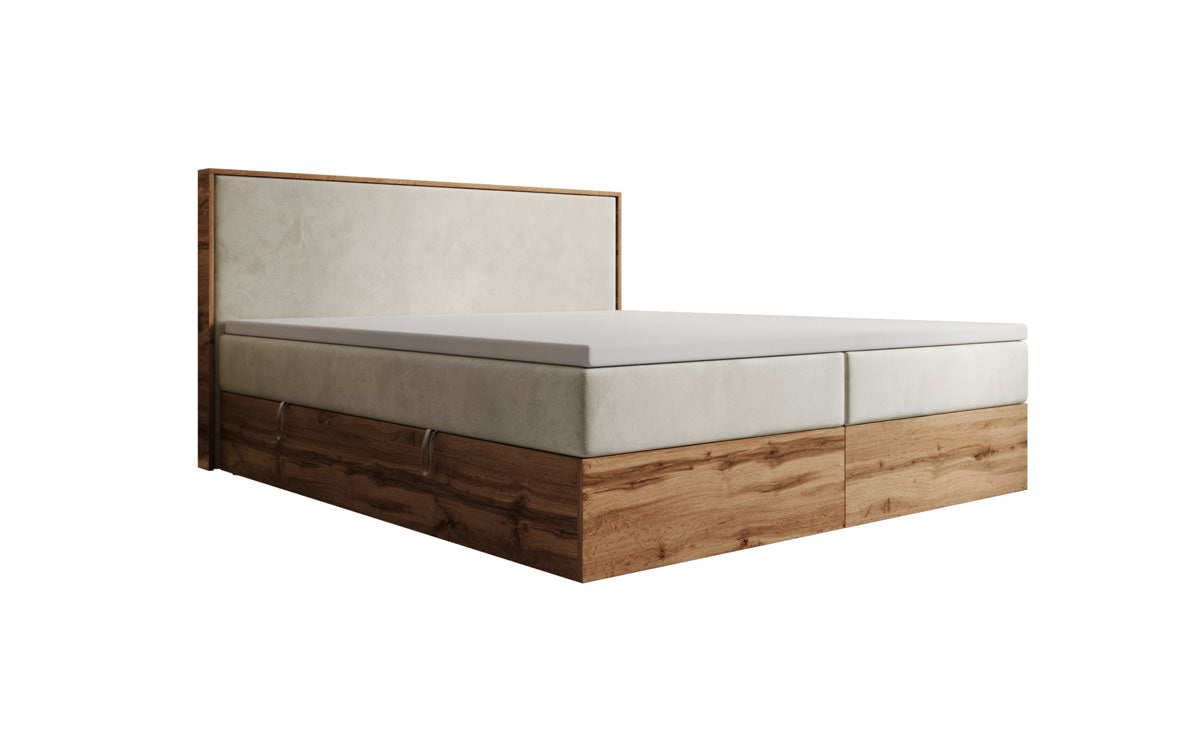 Box spring bed Timber with storage in velvet