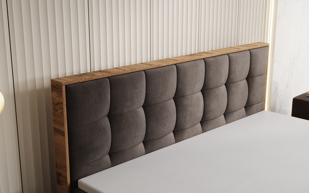 Box spring bed Timber Quad with storage in velvet