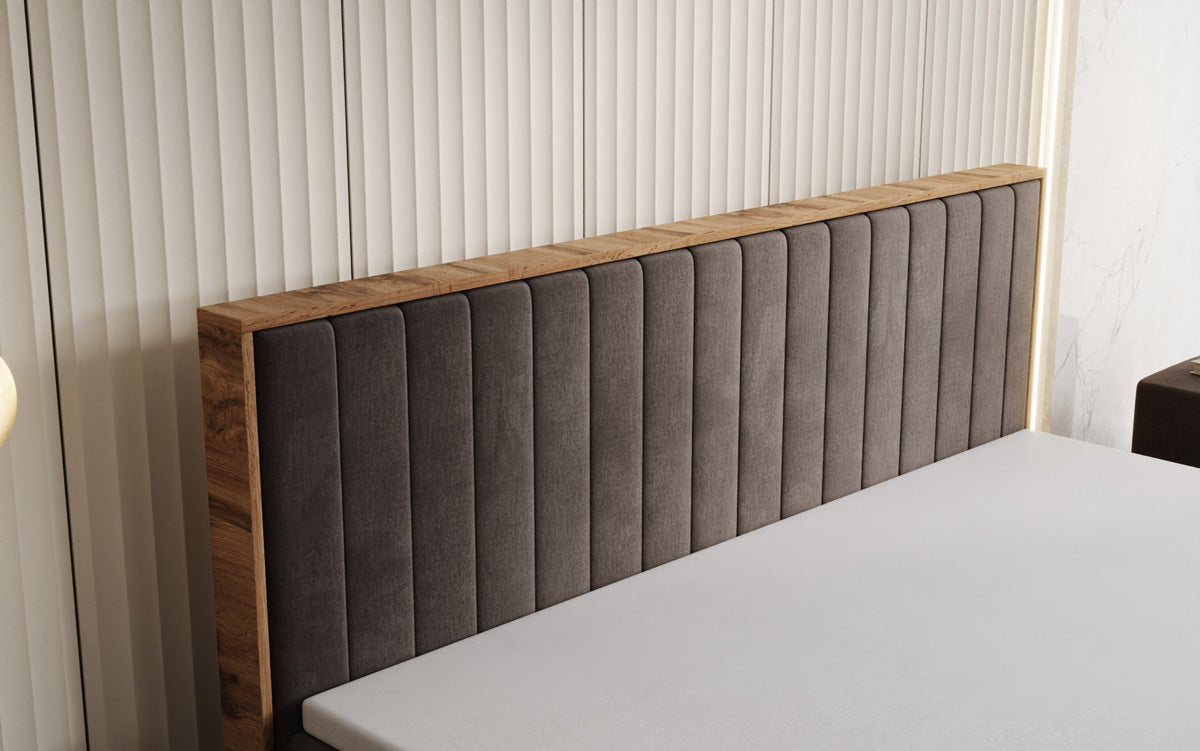 Box spring bed Timber Line with storage in velvet