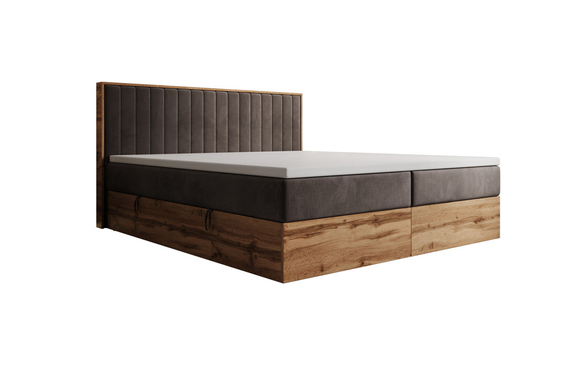 Box spring bed Timber Line with storage in velvet