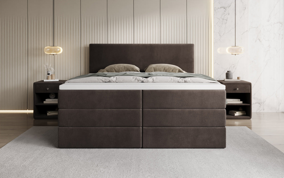 Kubo king box spring bed with storage in velvet