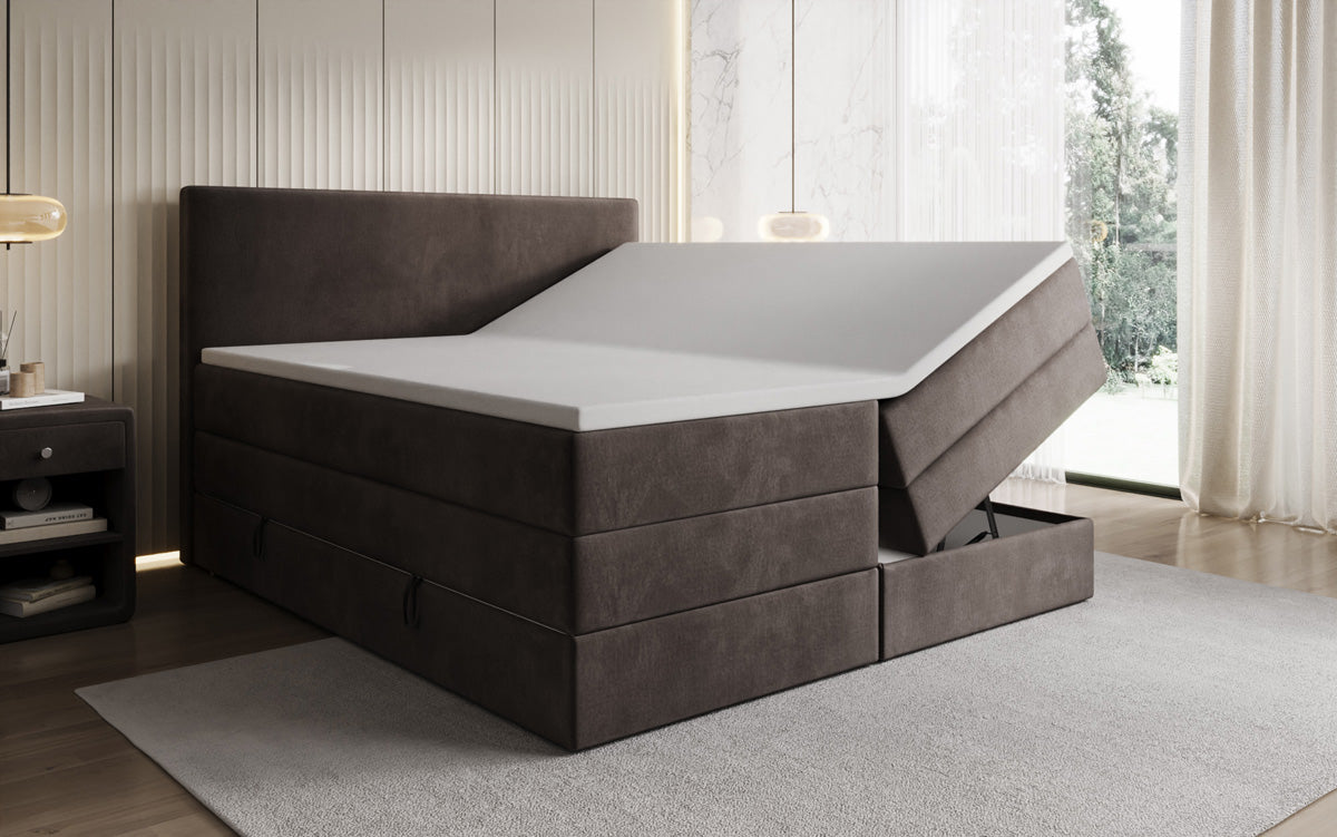 Kubo king box spring bed with storage in velvet