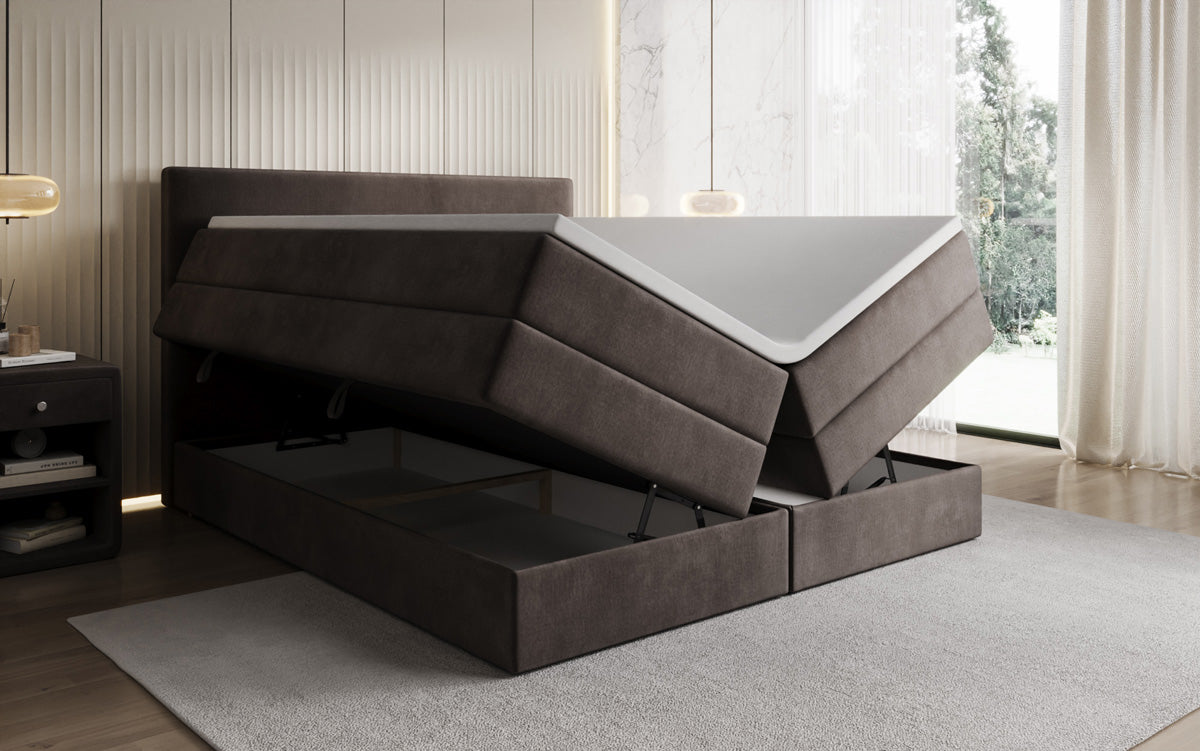 Kubo king box spring bed with storage in velvet