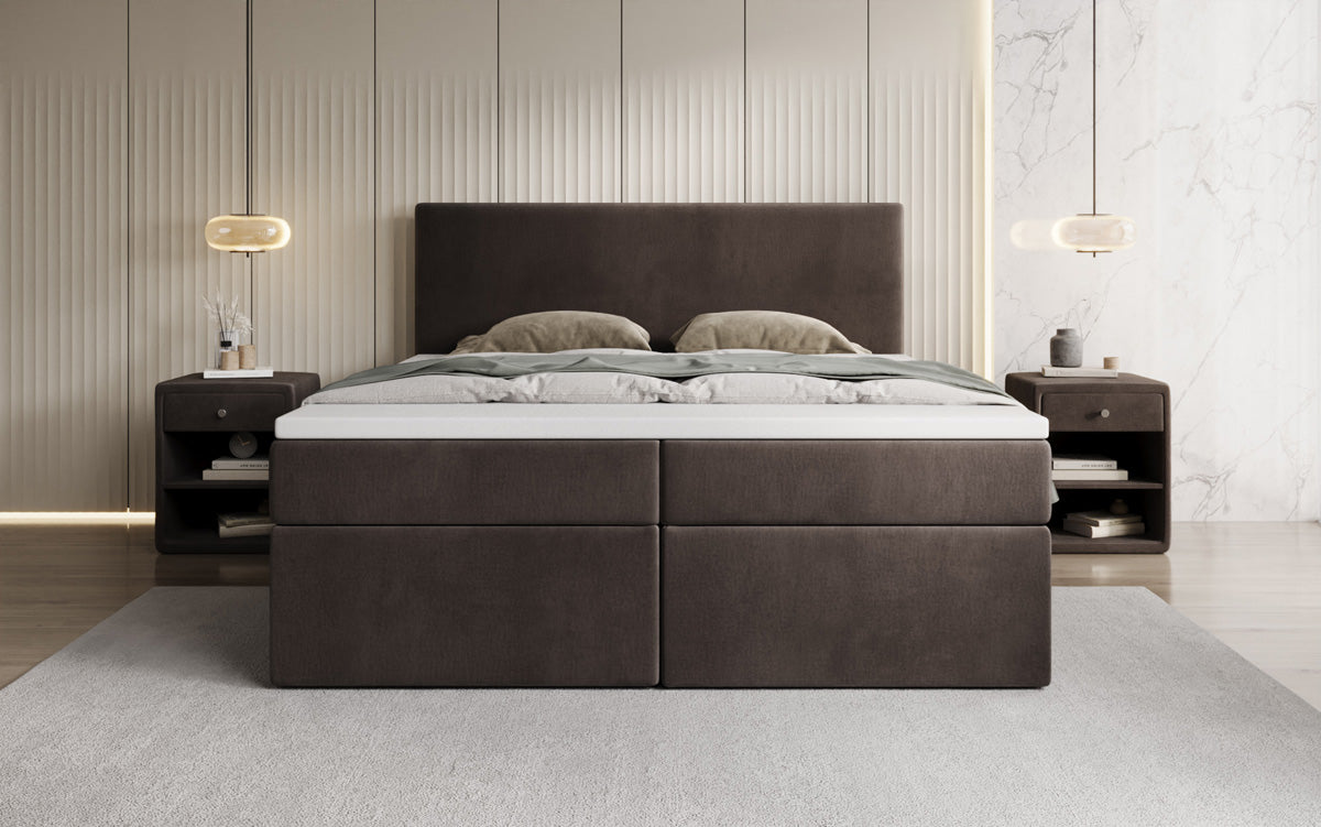 Kubo box spring bed with storage in velvet