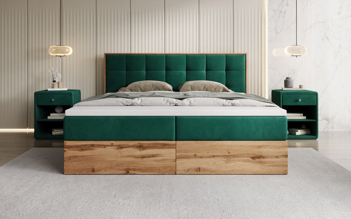 Box spring bed Timber Quad with storage in velvet