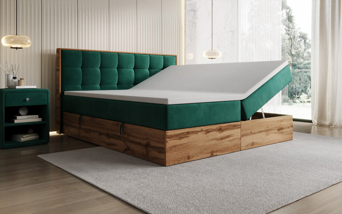 Box spring bed Timber Quad with storage in velvet