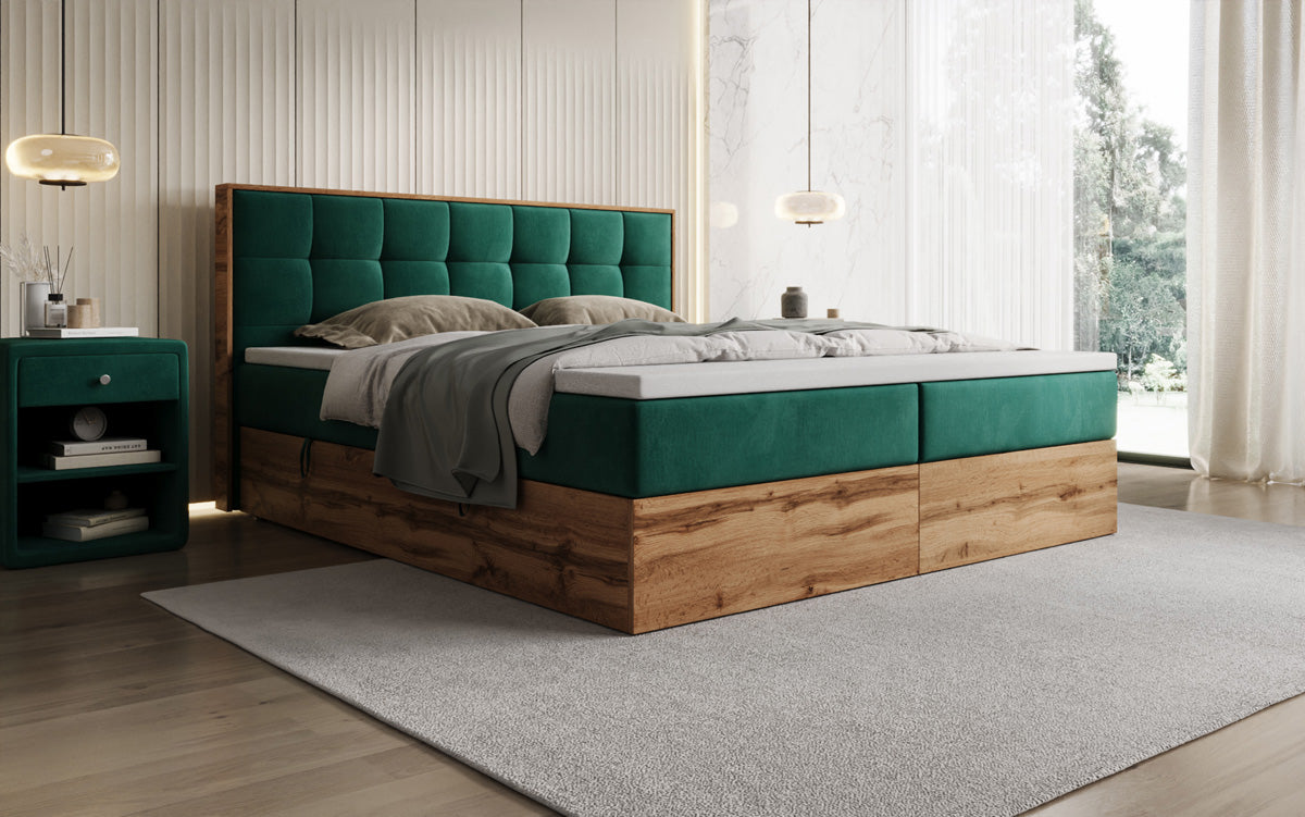 Box spring bed Timber Quad with storage in velvet