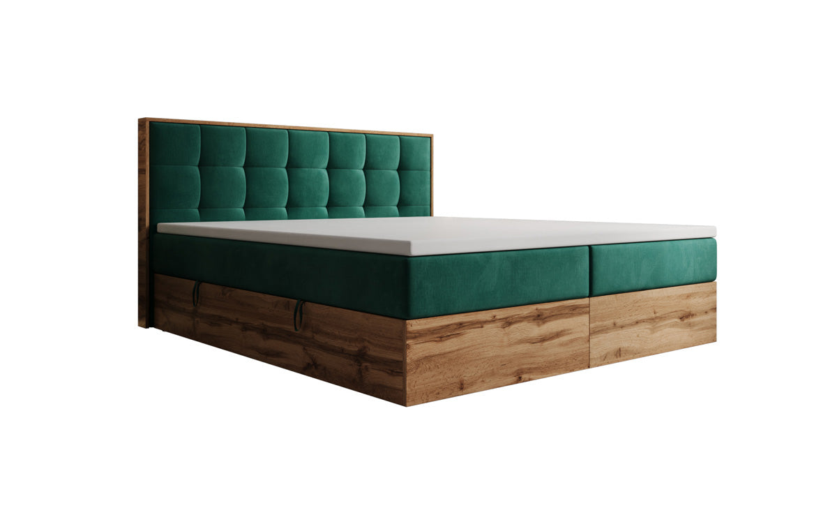Box spring bed Timber Quad with storage in velvet