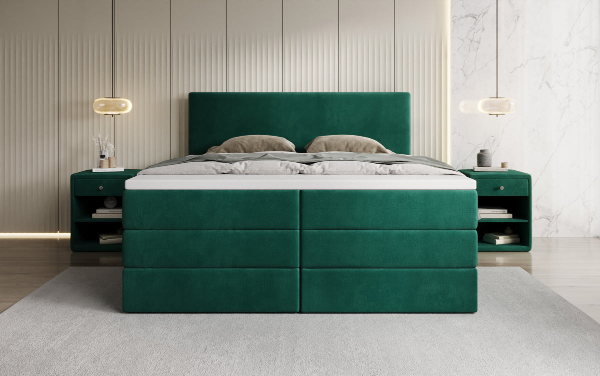 Kubo king box spring bed with storage in velvet