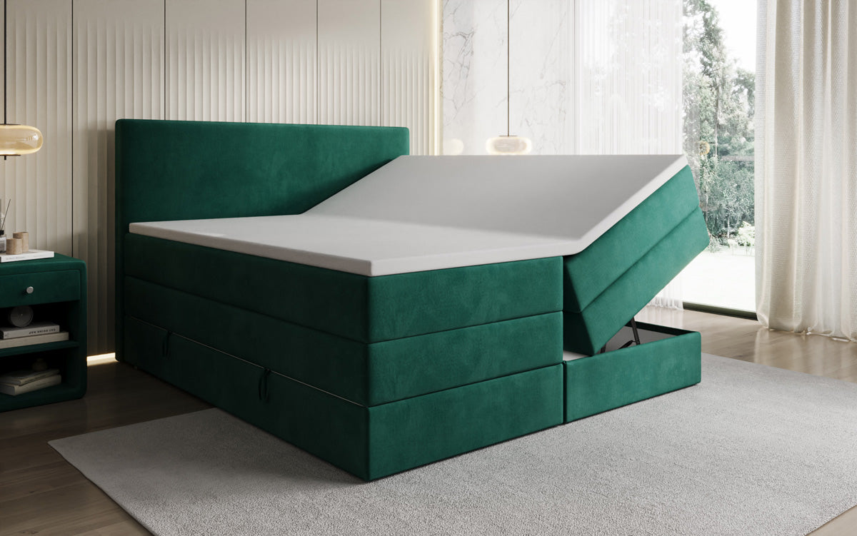 Kubo king box spring bed with storage in velvet