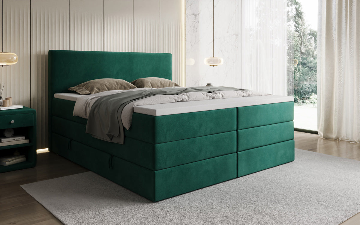 Kubo king box spring bed with storage in velvet