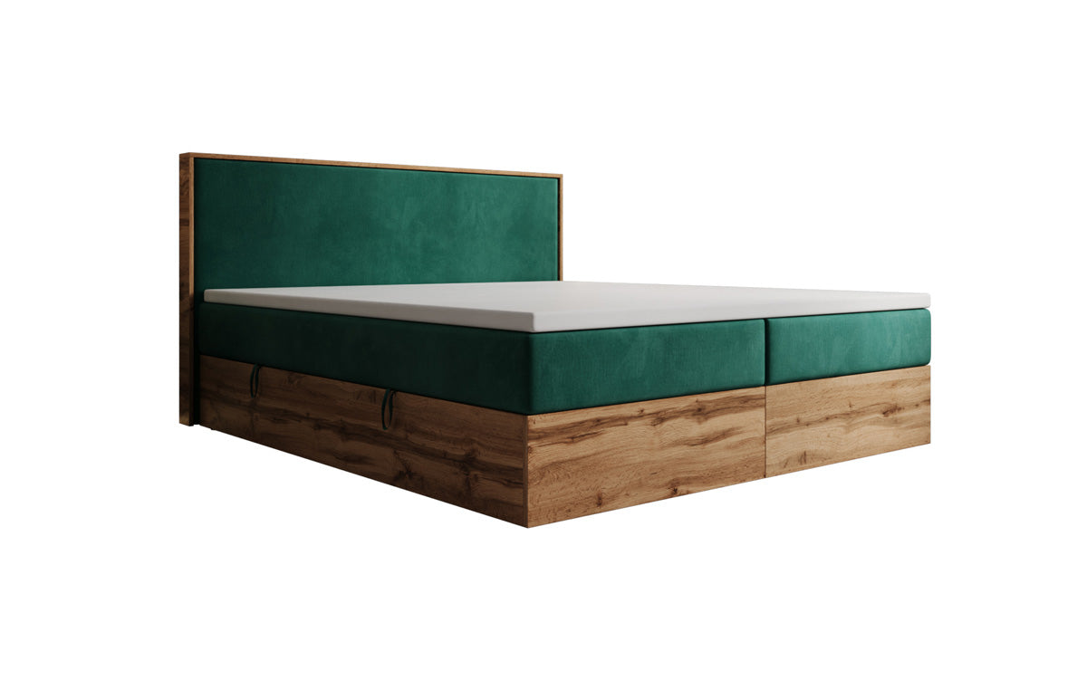 Box spring bed Timber with storage in velvet