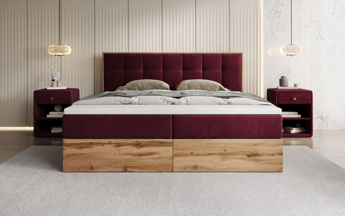 Box spring bed Timber Quad with storage in velvet