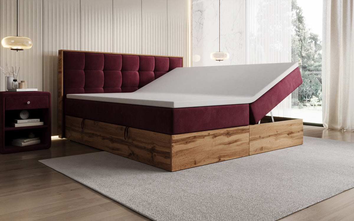 Box spring bed Timber Quad with storage in velvet
