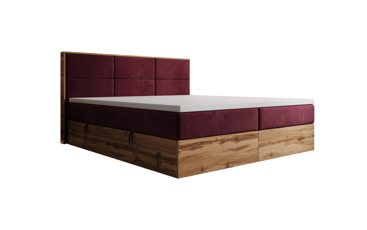 Timber Panel box spring bed with storage in velvet
