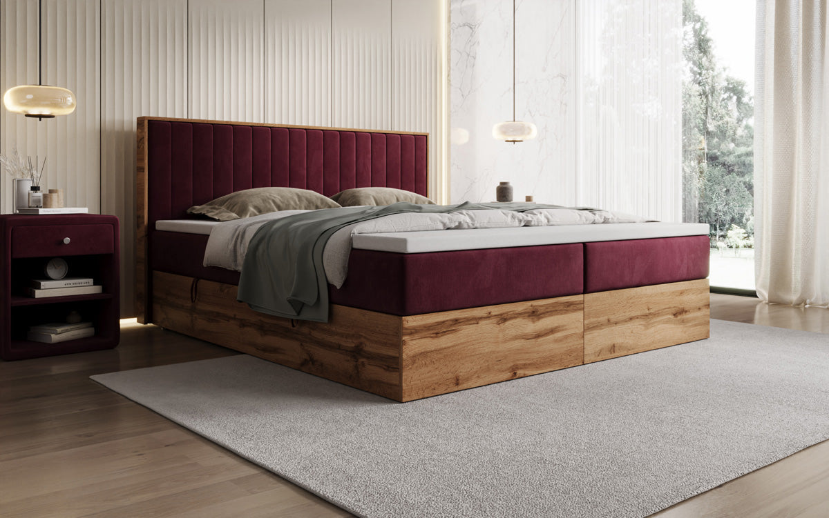 Box spring bed Timber Line with storage in velvet