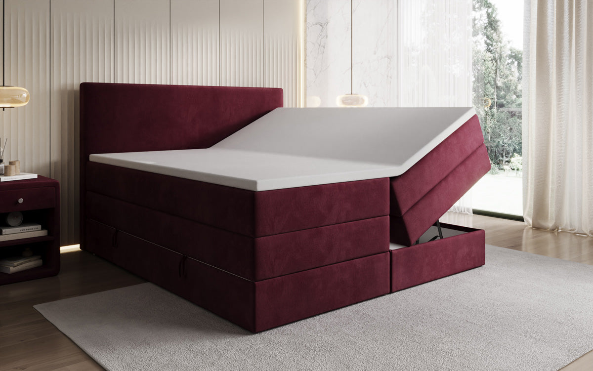 Kubo king box spring bed with storage in velvet