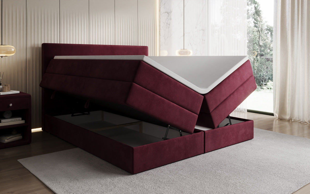 Kubo king box spring bed with storage in velvet