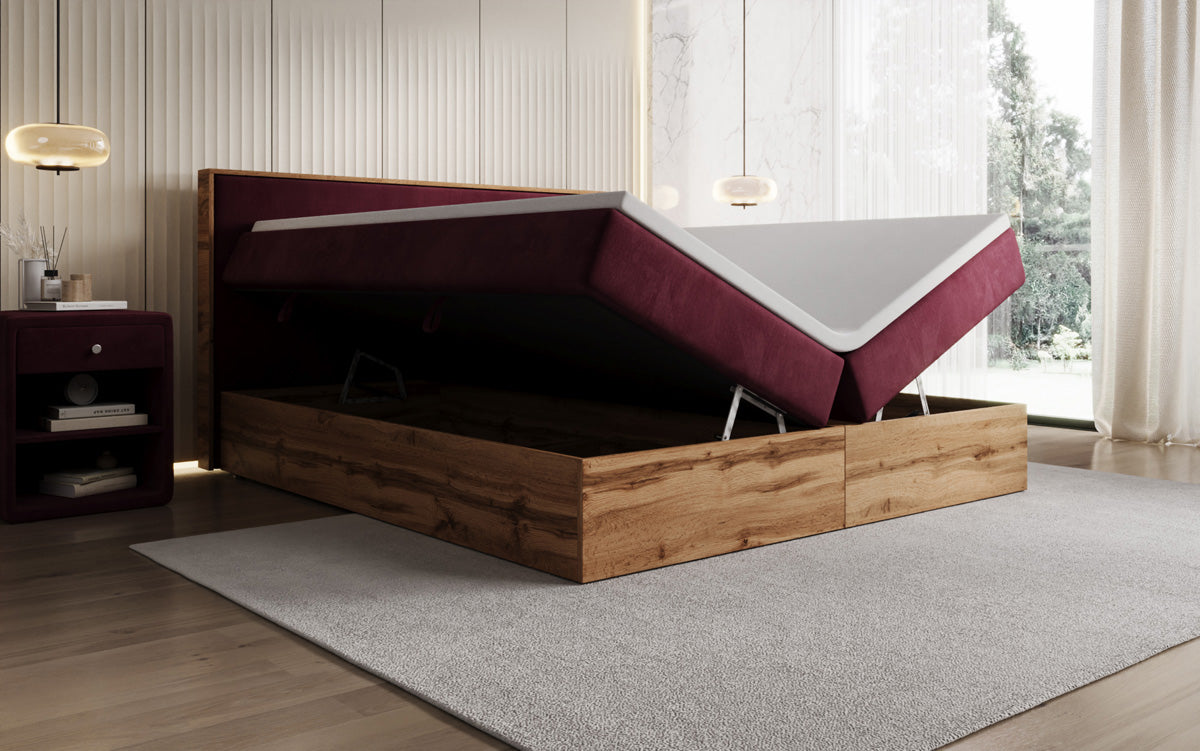 Box spring bed Timber with storage in velvet