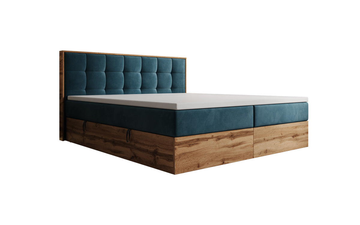 Box spring bed Timber Quad with storage in velvet