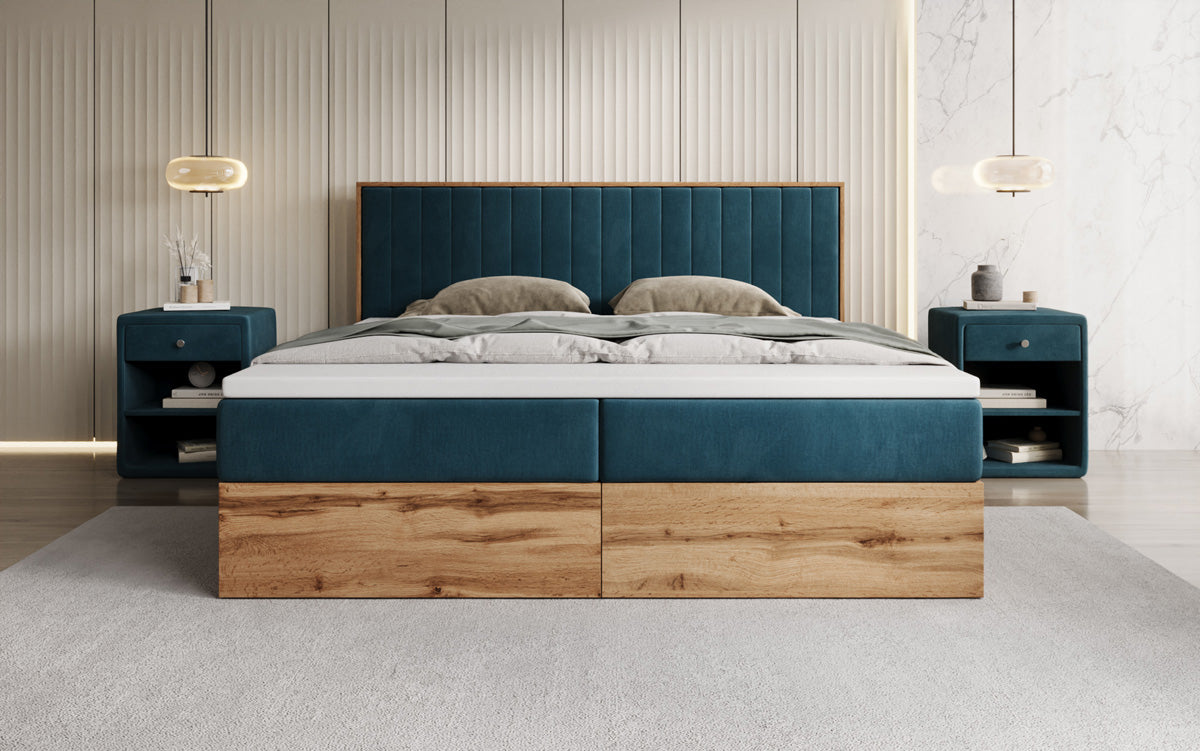 Box spring bed Timber Line with storage in velvet