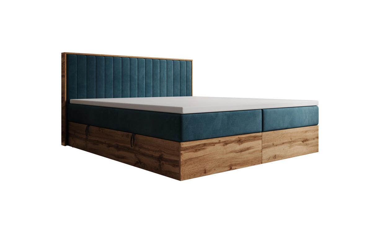 Box spring bed Timber Line with storage in velvet