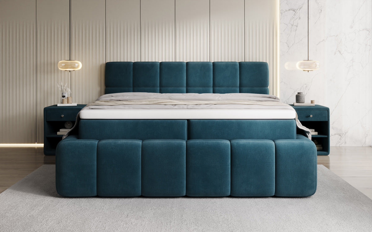 Bombo box spring bed with storage in velvet
