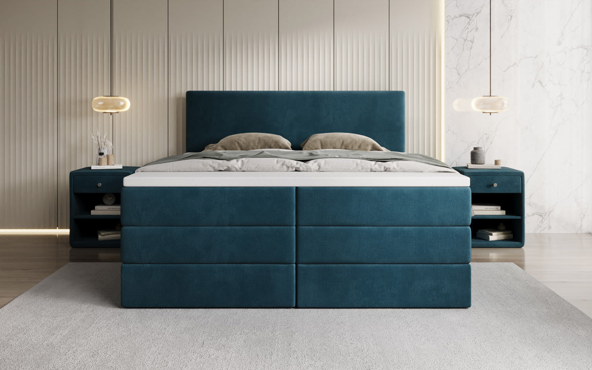 Kubo king box spring bed with storage in velvet