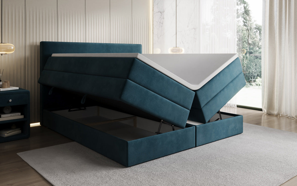 Kubo king box spring bed with storage in velvet