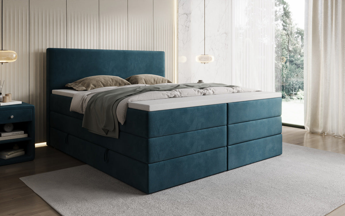 Kubo king box spring bed with storage in velvet