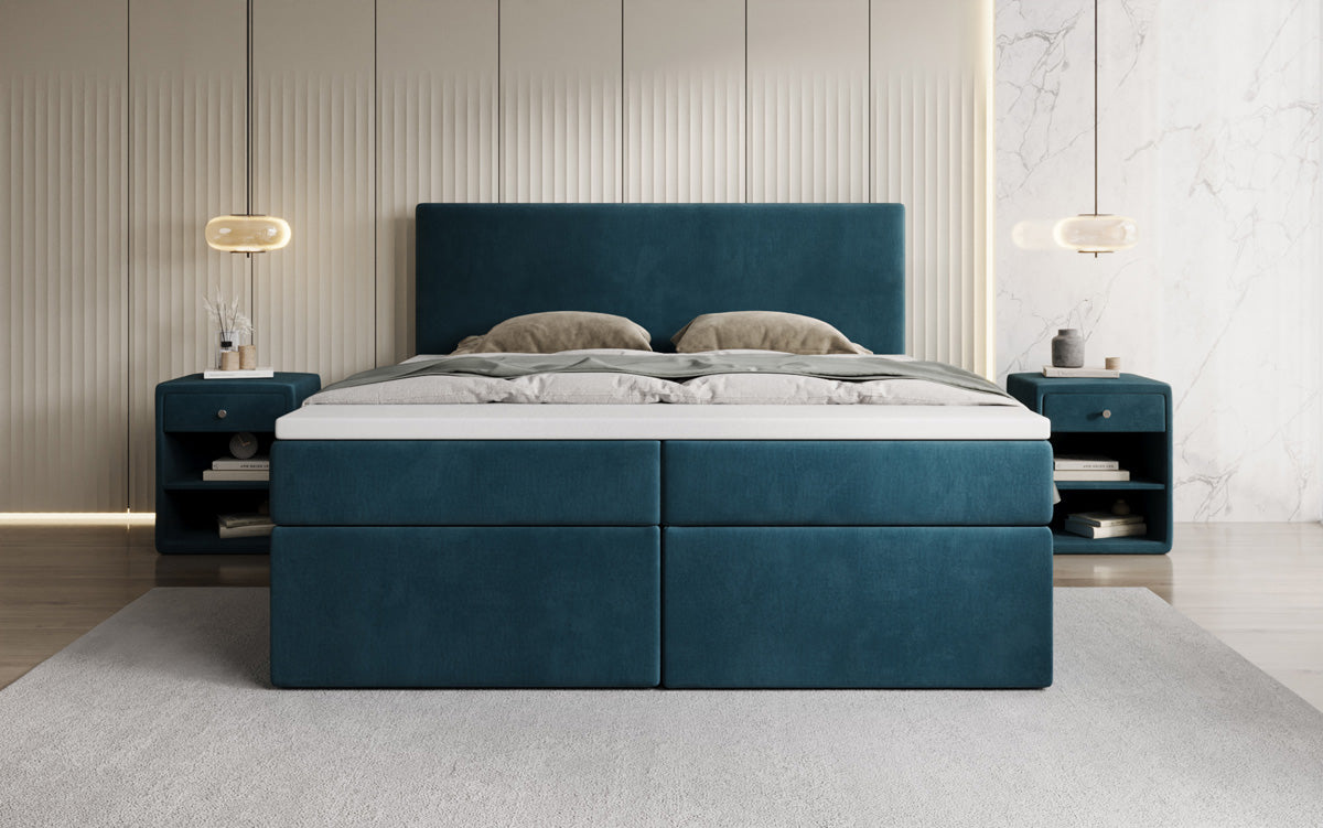 Kubo box spring bed with storage in velvet
