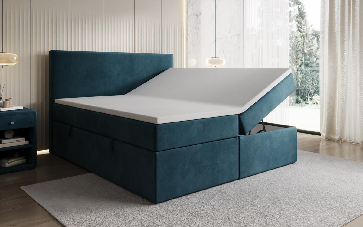 Kubo box spring bed with storage in velvet