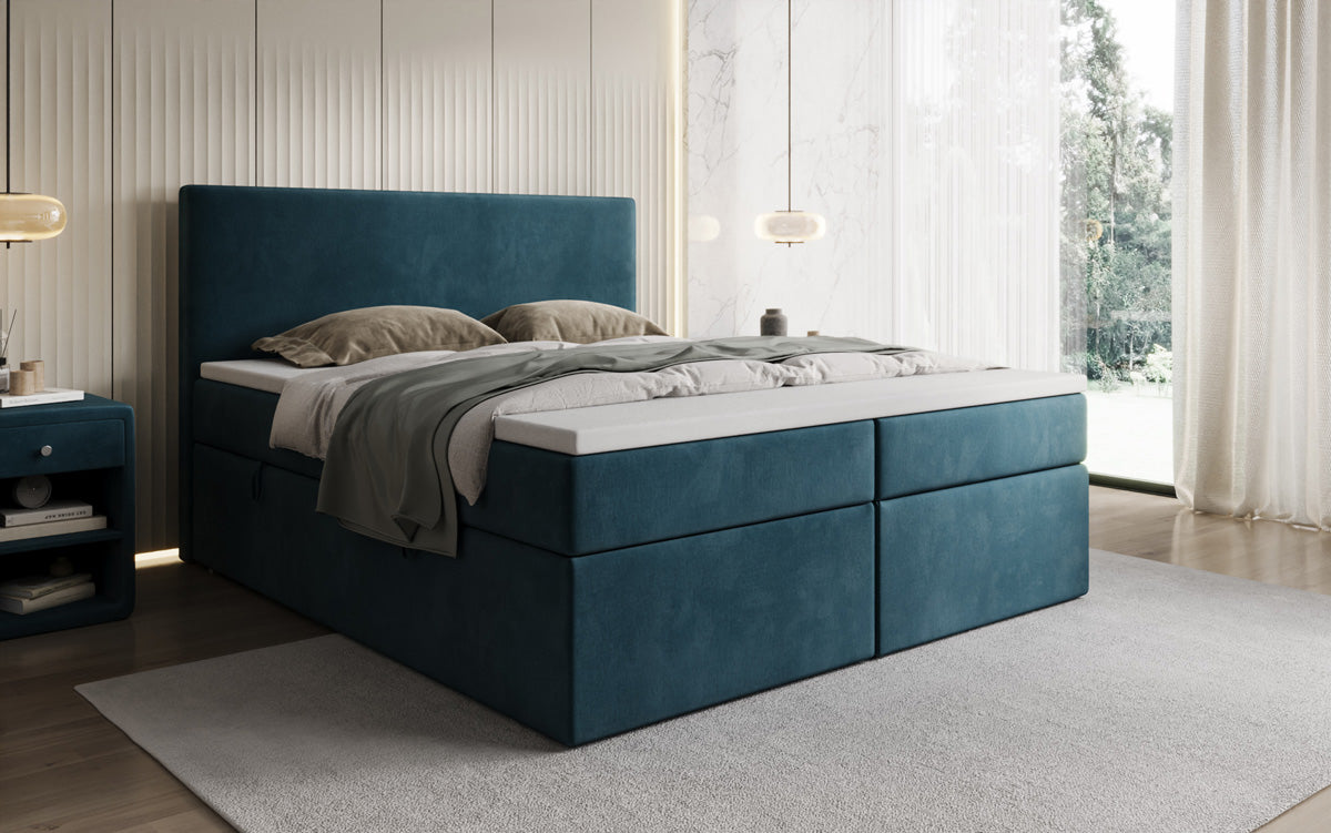 Kubo box spring bed with storage in velvet