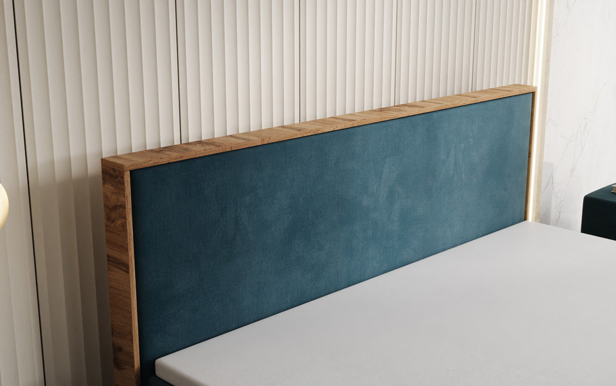 Box spring bed Timber with storage in velvet
