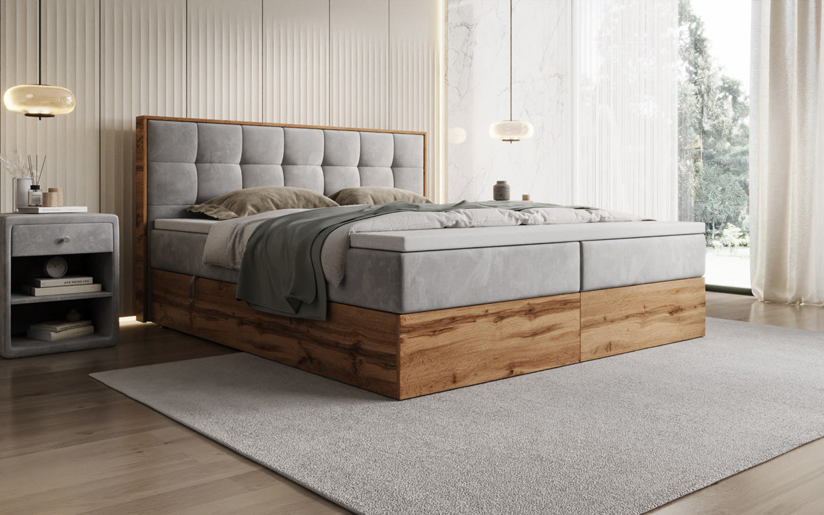 Box spring bed Timber Quad with storage in velvet