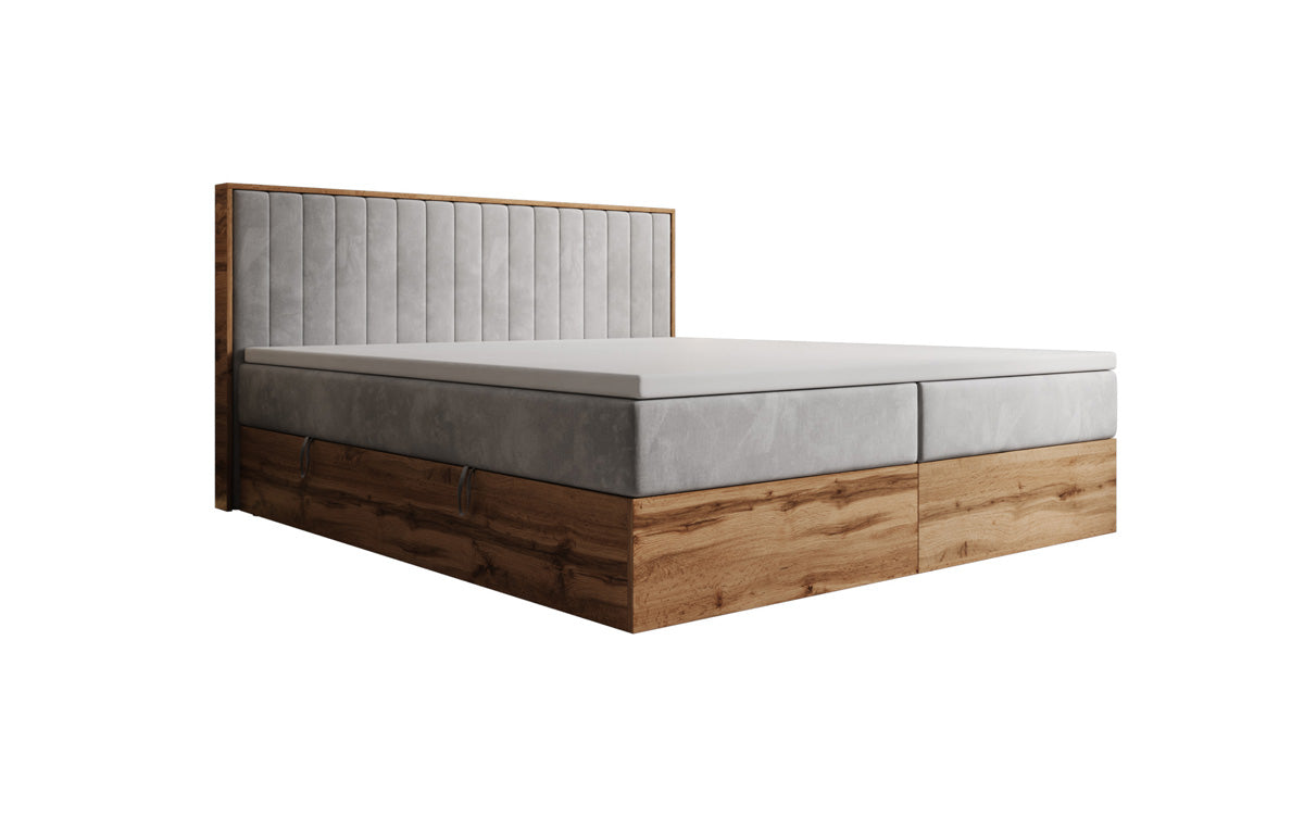 Box spring bed Timber Line with storage in velvet