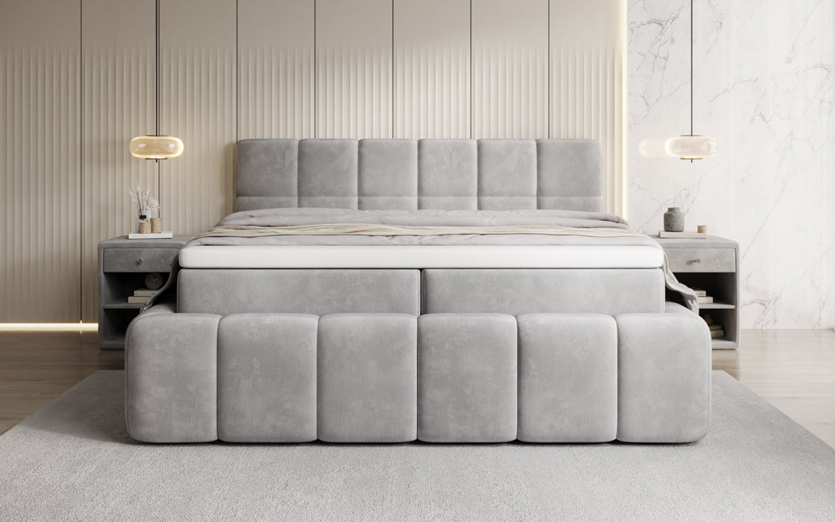 Bombo box spring bed with storage in velvet