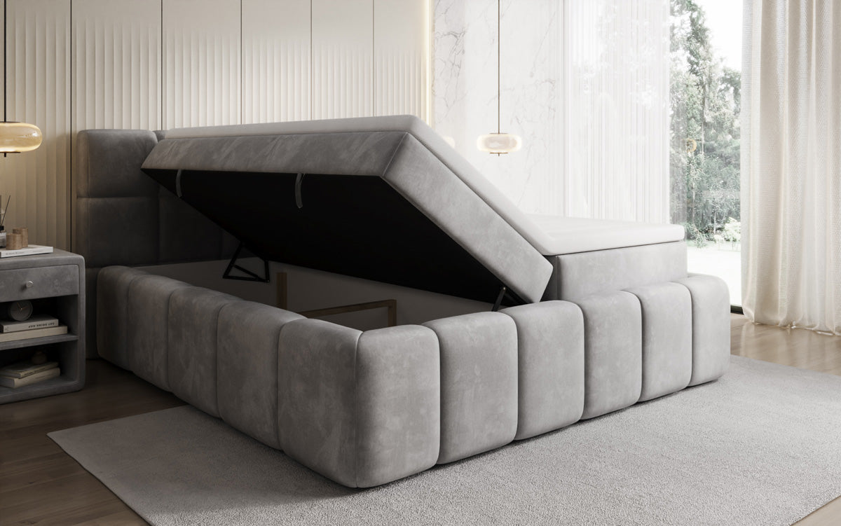 Bombo box spring bed with storage in velvet