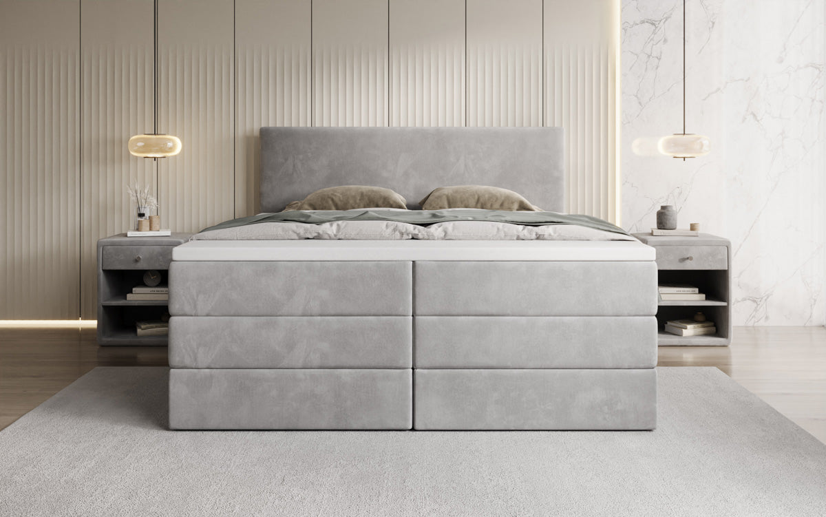 Kubo king box spring bed with storage in velvet