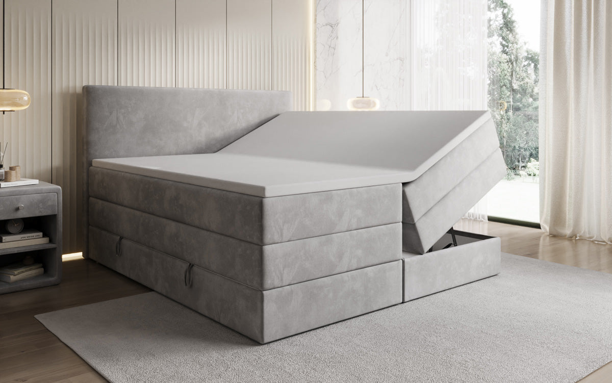 Kubo king box spring bed with storage in velvet