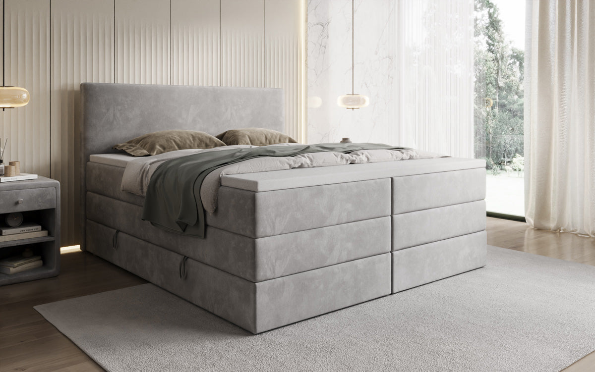 Kubo king box spring bed with storage in velvet