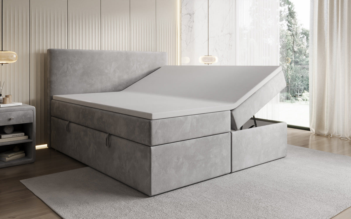 Kubo box spring bed with storage in velvet