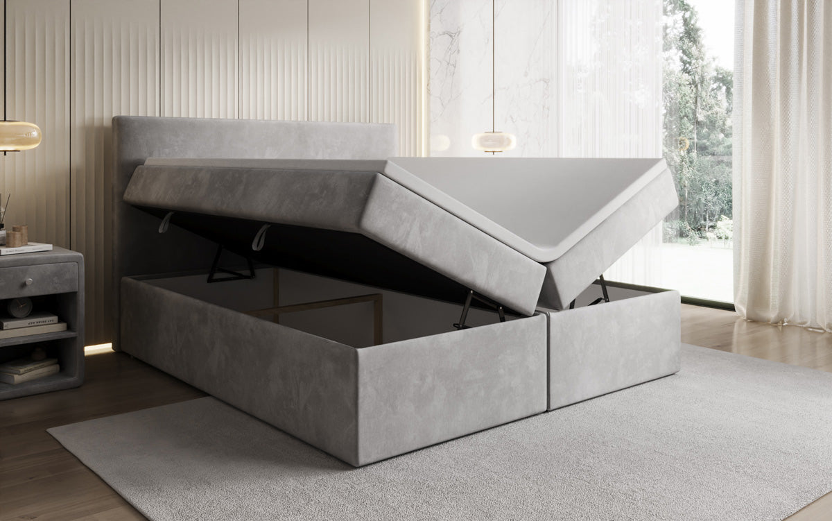 Kubo box spring bed with storage in velvet